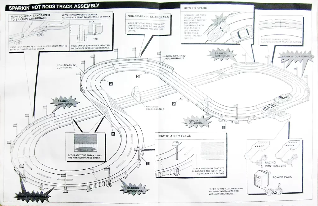 1992 Tyco Sparkin Hot Rods with Nite-Glow 7 6218 Tyco Sparkin Hot Rods Track Setup Alt